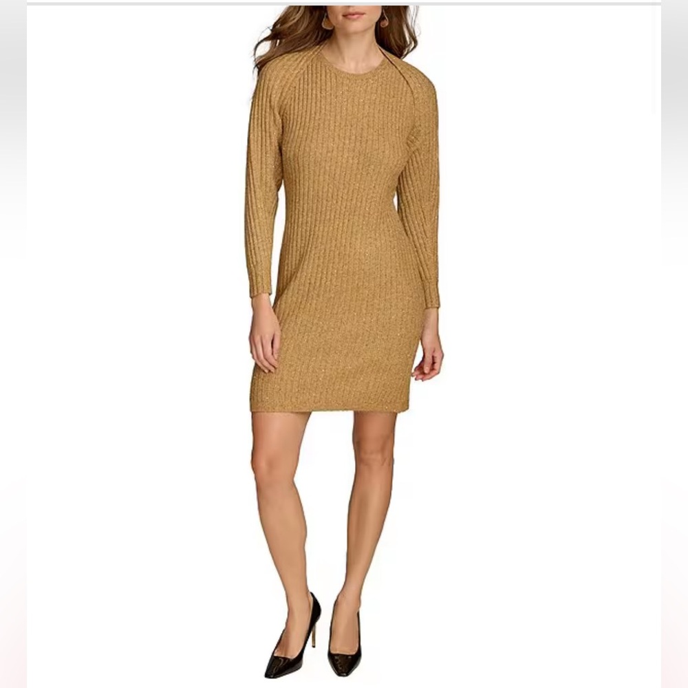 DONNA KARAN SEQUIN YARN CREW NECK LONG SLEEVE 2 PIECE JACKET DRESS